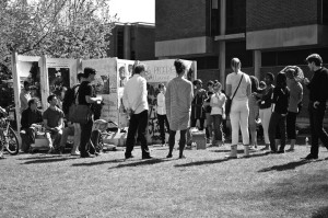 People milling about "The Surface" on Princeton's campus, April 2014